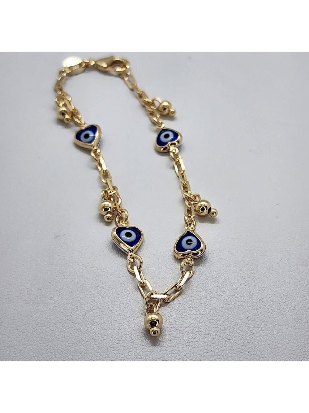 Brand New Brazilian 18k Gold Filled Multi Blue Heart Evil Eye Bracelet - Picture 2 of 5